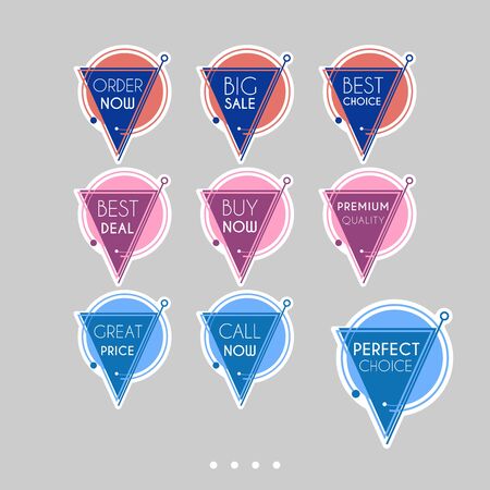 Colorful abstract design on white background. Template sale set for stickers, web page ads, tickets, discount offer price labels, badges, coupons, flyers etc.のイラスト素材