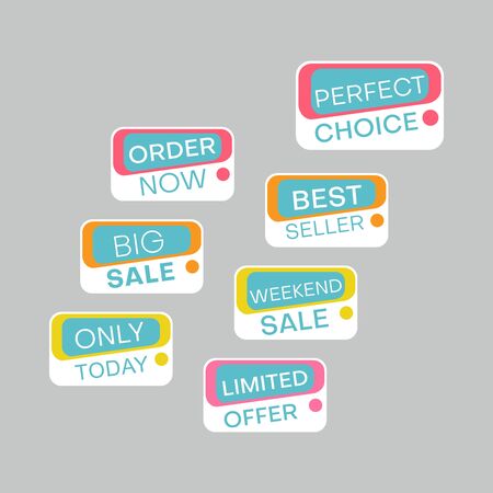 Template sale set. Colorful abstract geometric design for stickers, web page ads, tags, discount offer price labels, badges, coupons, flyers etc.のイラスト素材