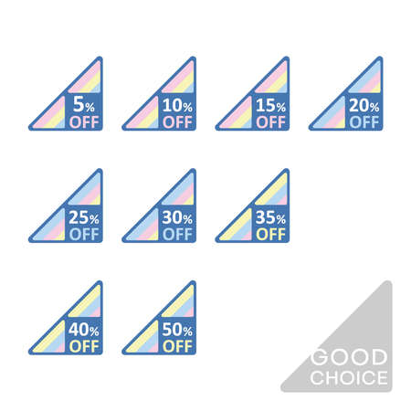Set of editable discount labels with percent symbols. Geometric simplicity - universal design for web shops, printed stickers, tags, price labels, badges, coupons, flyers etc.のイラスト素材