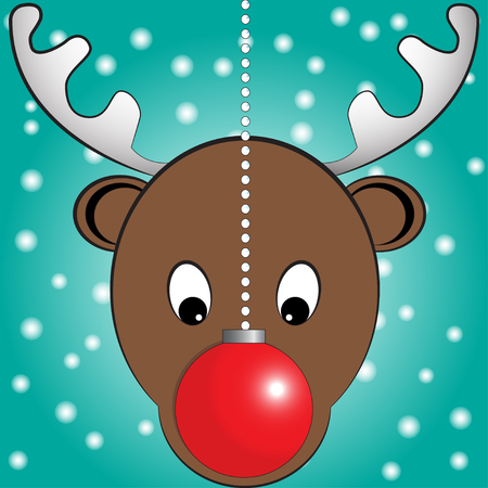 Vector illustration of Rudolph, red nosed reindeer with christmas ball in front of his faceのイラスト素材