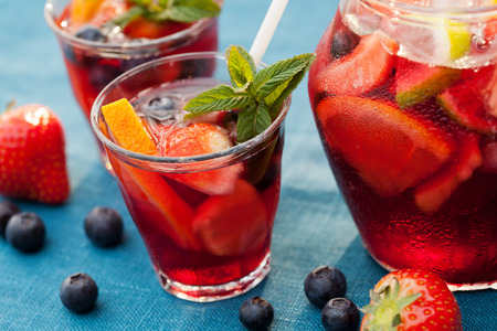 Refreshing sangria (punch) with fruitsの写真素材