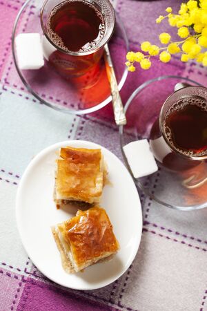 Handmade baklava, traditional turkish pastryの写真素材