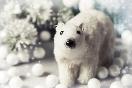 Christmas composition with retro polar bear toyの写真素材