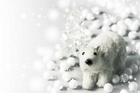 Christmas composition with retro polar bear toyの写真素材