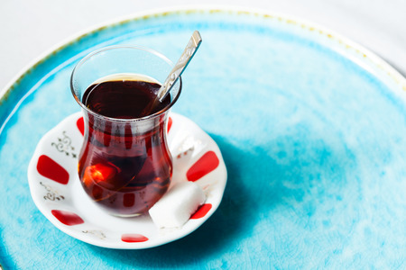 Travel concept: tea in traditional Turkish cupsの写真素材