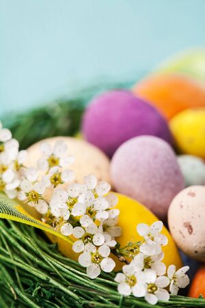 Colorful Easter chocolate eggs  in crispy sugar shell
