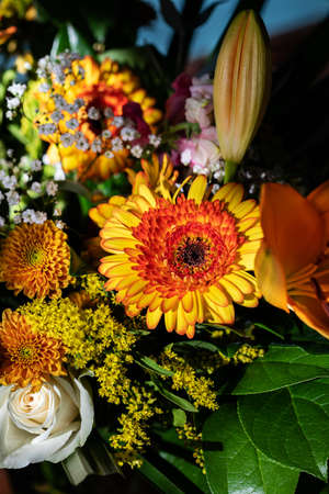 Autumn bouquet in yellow and orange colors, close upの写真素材
