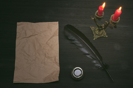 Top secret message document. Forbidden information. Detective agent desk table concept background. Secret agreement.の写真素材