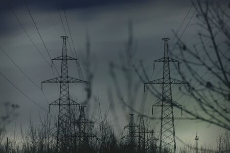 Power tower line at night background.