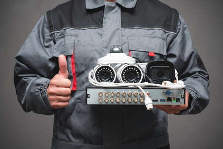 CCTV Installation Wizard concept. Service for installing CCTV cameras.の写真素材