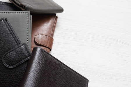 Wallets and card holder on the white background with copy space.の写真素材