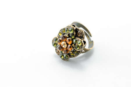 Old vintage ring with gems isolated on white background.