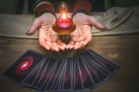 Tarot cards and fortune teller. Future reading concept.