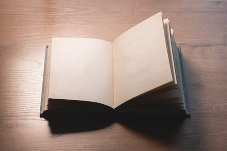 Blank page book with copy space on the desk background.の写真素材