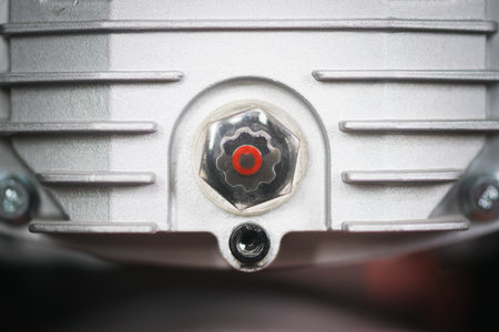 Air compressor engine oil level indicator close up background.の写真素材