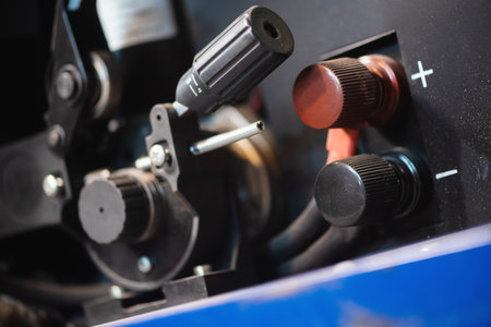 Pressure roller of the semi automatic welding machine close up.の写真素材