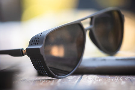 Fashionable male sunglasses close up background.の写真素材