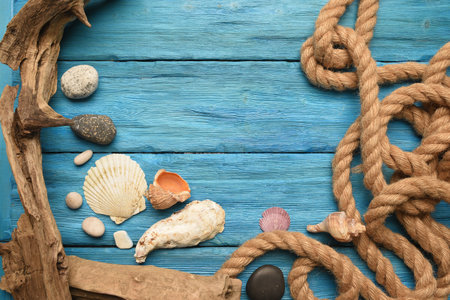 Sea travel background. SUmmer vacation concept flat lay background.の写真素材