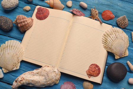 Sea travel concept background flat lay. Summer to do list template.の写真素材