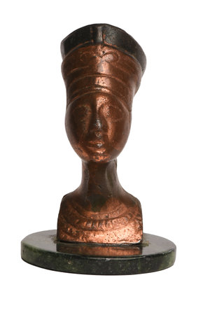 Bust of Nefertiti made of brass isolated on the white background. Front view.の写真素材