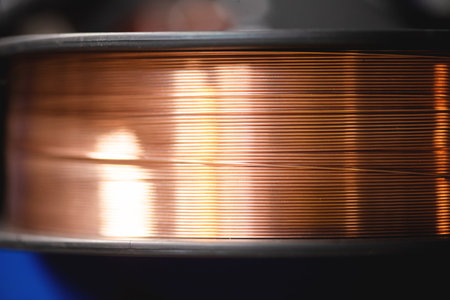 Brazen welding wire close up background.