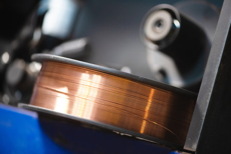 Brazen welding wire close up background.