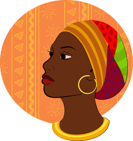 vector illustration of a girl head profile silhouette hairstyle African ethnic bandage for a head isolated red full lipsのイラスト素材