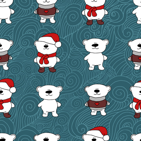 white bears winter Christmas whorl seamless patternのイラスト素材