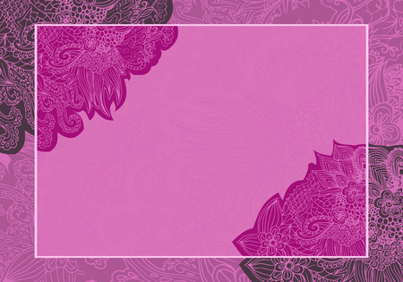 vector floral valentine wedding card invitation pink purple intricate pattern beautiful cute bright accentのイラスト素材