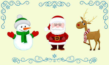 vector set Christmas character Santa snowman deerのイラスト素材
