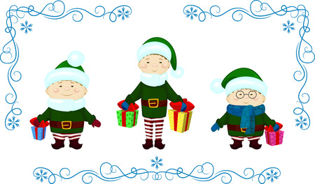 vector Illustration of elfs with presents christmasのイラスト素材