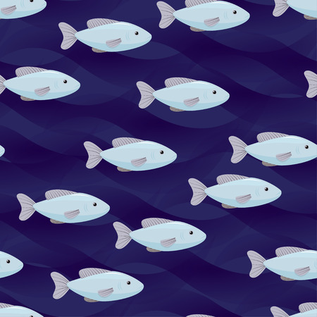 flock of fishes seamless pattern blue dark blue wavesのイラスト素材