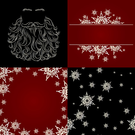 set of cristmas background greeting card snowflake seamless background santa beard silhouette red black whiteのイラスト素材