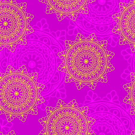 vector seamless pattern background circular mandala pink and yellowのイラスト素材