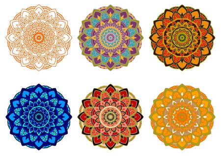 vector set mandala different color isolated on white backrgoundのイラスト素材