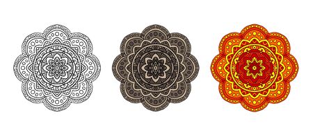 vector set mandala different color isolated on white backgroundのイラスト素材