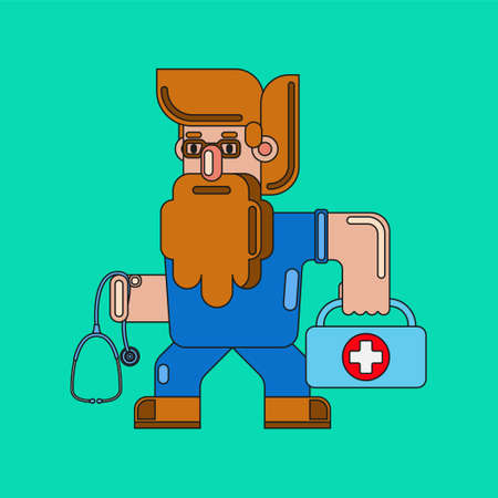 Vector illustration of an ambulance doctor with a stethoscope in his hand.のイラスト素材