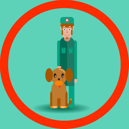 A vet who loves his job. Vector illustration in flat style.のイラスト素材
