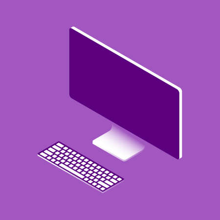 Modern computer and keyboard, purple in isometric style.のイラスト素材