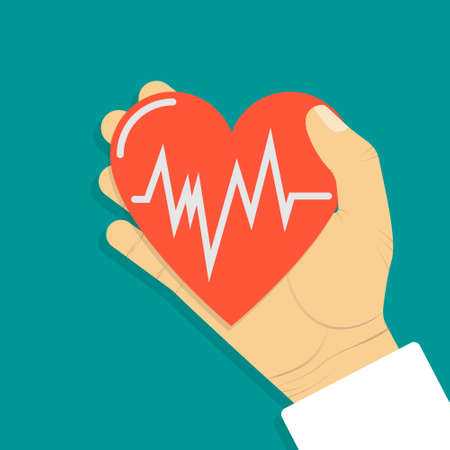 Hand drawn icon with red heart for medical design. Heart love. Doctor line icon.のイラスト素材