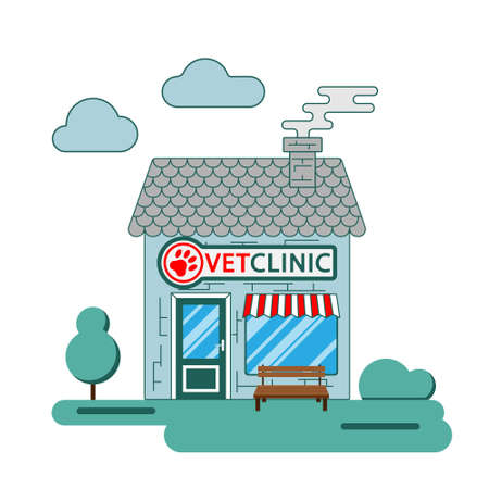Veterinary clinic in blue tones on a white background. The concept of treatment and care of animals.のイラスト素材
