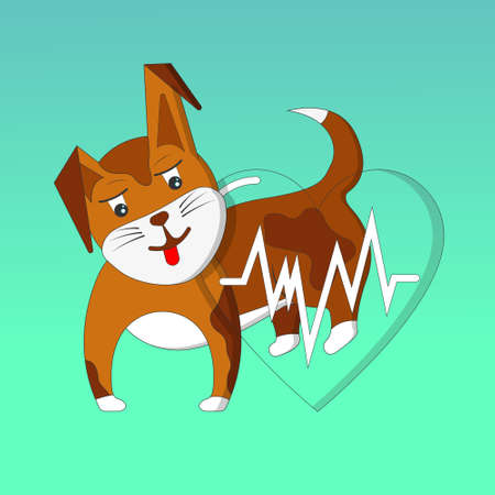 Heart shape illustration, health medicine concept. Animal illustration.Domestic animal. Dog head icon.のイラスト素材