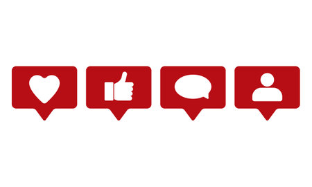 Flat design of social media notification icons. Like, thumbs up, followers, messages. Vector...