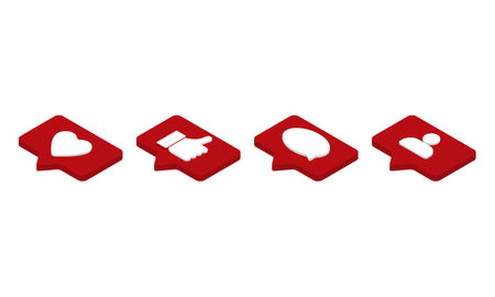 Isometric design of social media notification icons. Like, thumbs up, followers, messages. Vector illustration.のイラスト素材