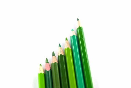 Differend green pencils isolated on whiteの写真素材