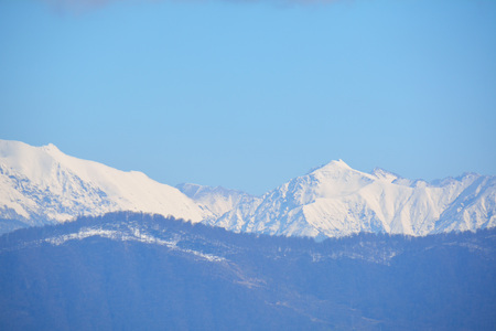 Beautiful mountain view in winterの写真素材