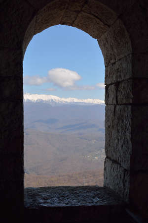 View of the mountains and blue sky の写真素材