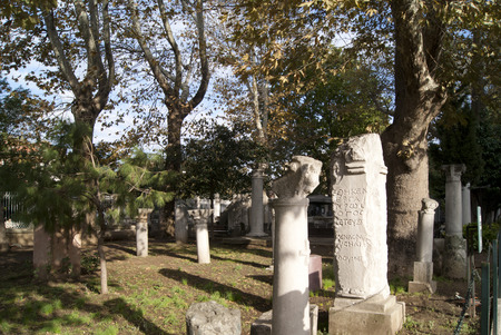 Ancient statues and columns next to the Historical Museum in Istanbulの写真素材