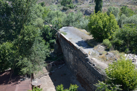 Bridge ruins in Yerevan viewed from the hillの写真素材