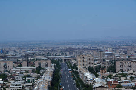 View of Yerevan city in the mistの写真素材